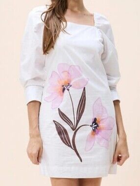 Cleobella Electra Mini Dress Size Medium White Pink Floral Cotton